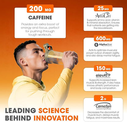 Genius Energized Pre Workout Powder – Caffeine Infused Pre-Workout Booster Supplement with Beta Alanine & Alpha GPC, No Artificial Sweeteners or Dyes - 200mg Caffeine, 20 Servings, Sour Peach Rings