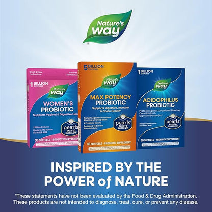 Nature's Way Max Potency Probiotic Pearls for Men and Women, Supports Digestive, Immune, Colon Health*, 5 Billion Live Cultures, No Refrigeration Required, 30 Softgels