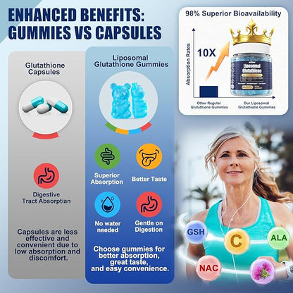Liposomal Glutathione Gummies Chews, 1100mg Concentrated Formula(Made in USA) - 98% Bioavailable w/Vitamin C, ALA, NAC & Milk Thistle for Antioxidant - Liver Cleanse Detox Supplement, Vegan, 120 ct