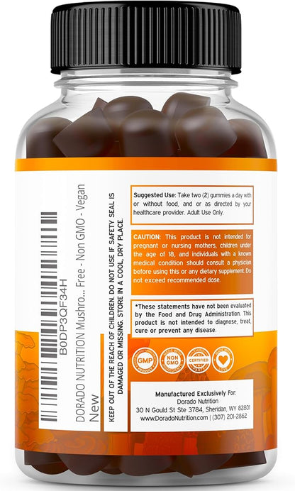 Mushroom Gummies 2500mg 10 in 1 Blend (120 Gummies with Lions Mane, Cordyceps, Reishi & More Functional Mushrooms) Focus & Brain Mushroom Supplement - Vegan & Third Party Tested - USA Made