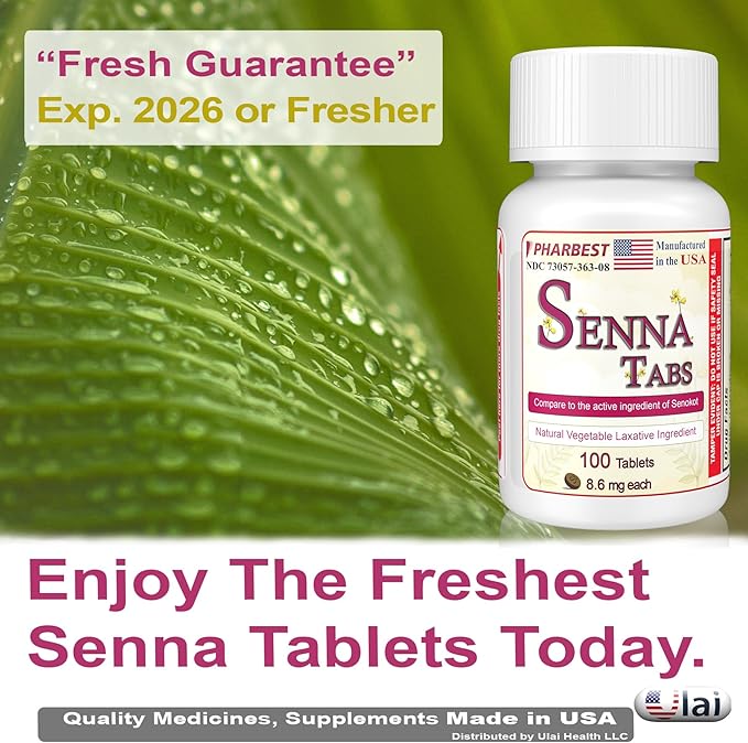 Senna Tablets 100 Ct. | Natural Vegetable Laxative [Made in USA] | Laxatives for Constipation, Colon Cleanser, Detox Cleanse, Constipation Relief for Adults Kids 8.6mg, Stool Softener Plus (1 Bottle)