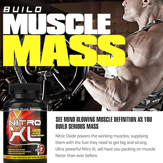 | Nitric Oxide Bodybuilding Supplement – with L-Arginine | Build Muscle Mass – Get Ripped – Boost Performance – Increase Endurance & Stamina – Intensify Your Workout | 120 caps