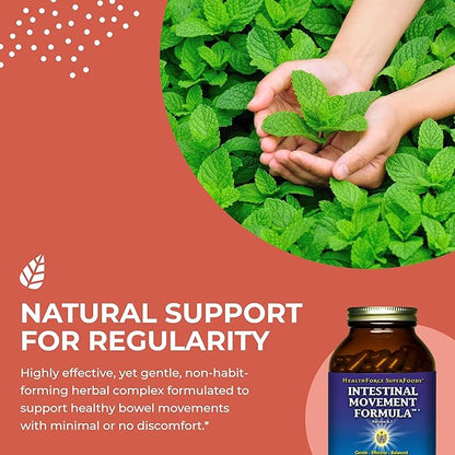 HealthForce SuperFoods Intestinal Movement Formula - Natural Laxative Supports Bowel Regularity - All-Natural Digestion Supplement to Support Constipation - Gluten-Free & Vegan - 360 Caps