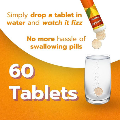 Vitamin C Effervescent Tablets 1000mg with Magnesium Zinc Vitamin E & Potassium Vitamina C Efervescente 60 Tables 3 Pack Vitamina C