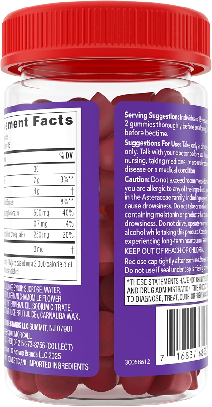 Pepcid Soothing Gummies, Heartburn Relief + Sleep Support Gummies Help Occasional Heartburn, Upset Stomach, Acid Indigestion + Sleeplessness, Calcium & Melatonin, Strawberry, 32 ct