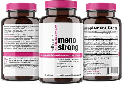 Menopause Supplements for Women – Meno Strong Perimenopause Supplement for Night Sweats Relief, Sleeplessness, Mood Swings, Natural Hormone Balance, Stress, Hot Flashes Menopause Relief - 60 Capsules