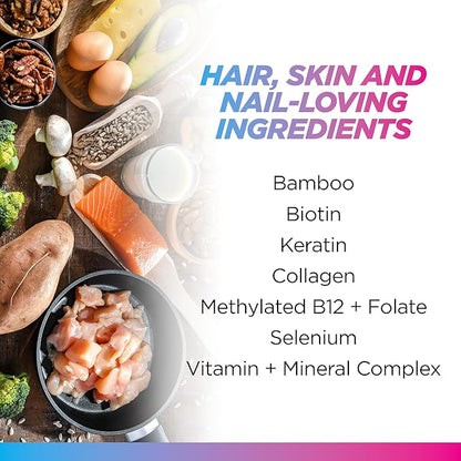 Livingood Daily Hair, Skin, & Nails Vitamins for Women & Men - 14-in-1 Nail & Hair Supplement Support Healthy, Soft, & Smooth Skin - Non-GMO & Gluten-Free Pills for Overall Hair, Skin & Nails Health
