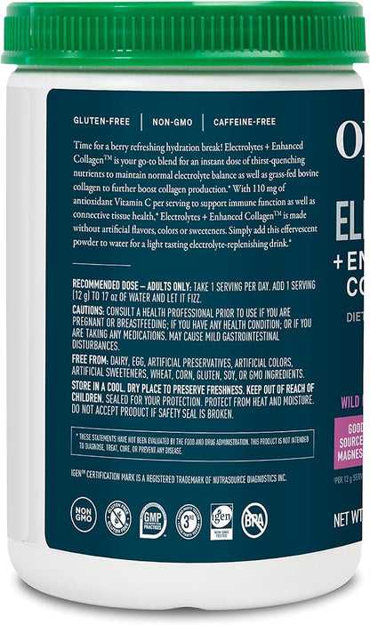 Organikа Electrolytes with Enhanced Collagen Powder for Women & Men - 360g - Wild Berry-Flavored Effervescent Electrolyte & Collagen Drink Mix - Deep Hydration, Mobility, Skin, Hair, & Nails