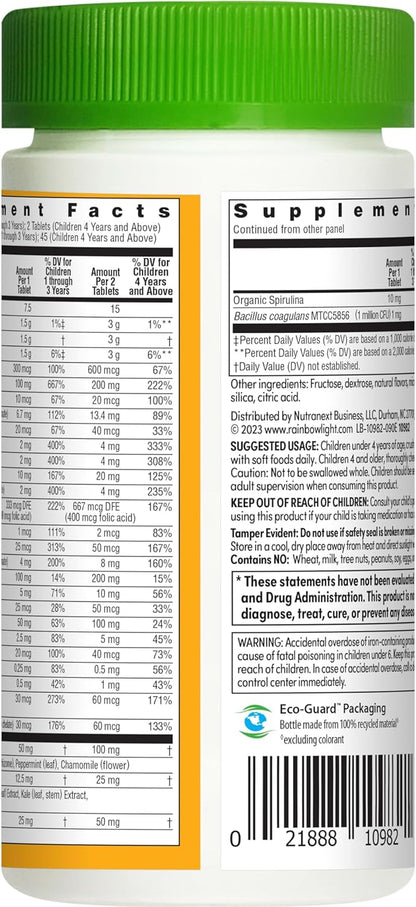 Rainbow Light Kids One Multivitamin, Chewable Multivitamin for Kids Provides Healthy Growth and Immune Support, With Vitamin C, Zinc, & B Complex, Vegetarian and Gluten Free, Fruit Punch, 90 Count