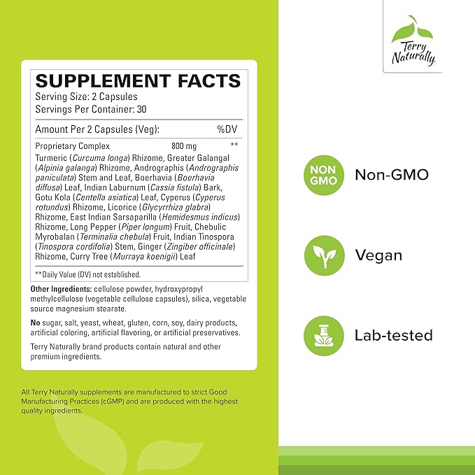 Terry Naturally Ayurvedic Digestive Formula - Digestive Support for Regularity - Support for Bowel Health - Nutrient Absorption Support - Support Gut Health & Gut Microflora - 60 Capsules