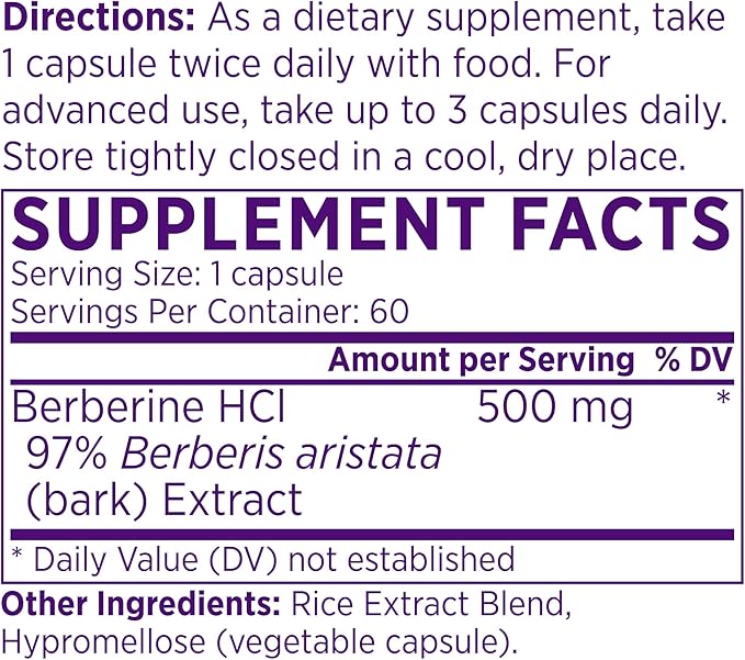NAOMI Berberine 500mg - Immune Support & Normal LDL Cholesterol and Triglyceride Support - Cardiovascular, Heart, & Gastrointestinal Wellness, AMPK, Non-GMO, Gluten Free, Vegan- 60 Veggie Capsules