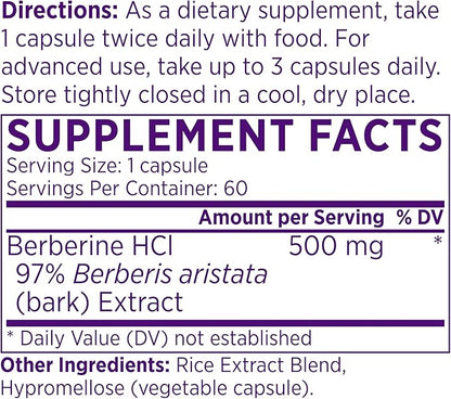 NAOMI Berberine 500mg - Immune Support & Normal LDL Cholesterol and Triglyceride Support - Cardiovascular, Heart, & Gastrointestinal Wellness, AMPK, Non-GMO, Gluten Free, Vegan- 60 Veggie Capsules