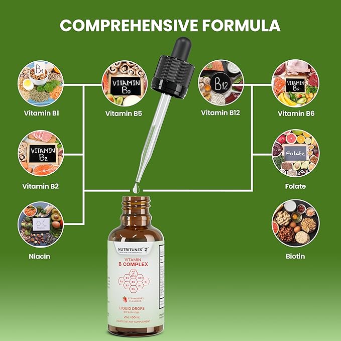 Liquid Vitamin B Complex – High-Potency and Complete B-Vitamin Drops for Energy, Metabolism, and Nervous System Support – Strawberry Flavored, Non-GMO, Sugar-Free – 60 Servings (2oz)