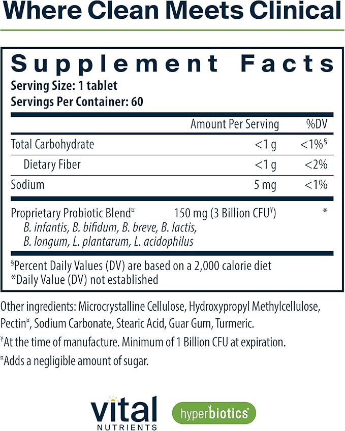 Hyperbiotics Vital Nutrients Bifidobacterium Probiotic | 7 Targeted Strains | Supports Immune and Digestive Health for Older Adults | Shelf-Stable | Vegan | 60 Tablets