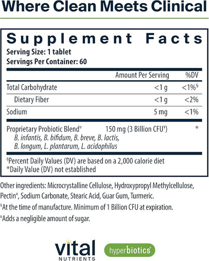 Hyperbiotics Vital Nutrients Bifidobacterium Probiotic | 7 Targeted Strains | Supports Immune and Digestive Health for Older Adults | Shelf-Stable | Vegan | 60 Tablets