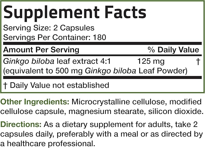Bronson Ginkgo Biloba Extra Strength Supports Brain Function & Memory Support, 360 Vegetarian Capsules