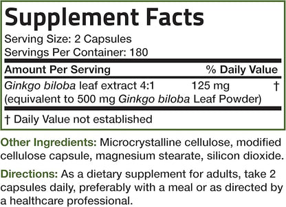 Bronson Ginkgo Biloba Extra Strength Supports Brain Function & Memory Support, 360 Vegetarian Capsules