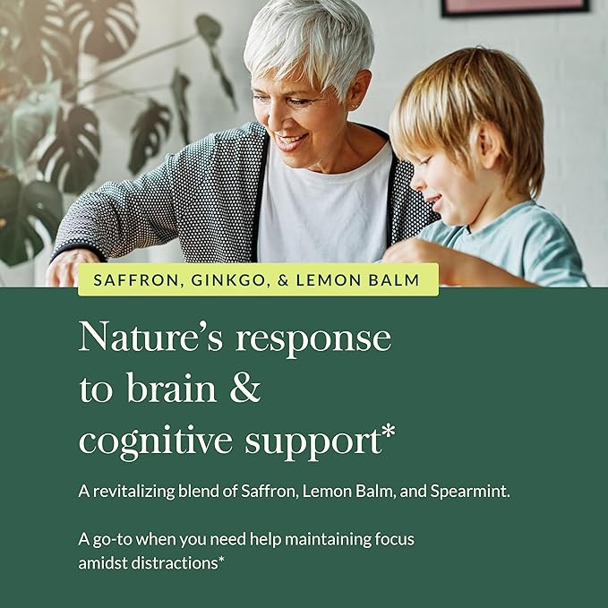 Gaia Herbs Nootropic Focus - Brain & Cognitive Support Supplement to Help Maintain Healthy Concentration* - with Saffron, Lemon Balm & Spearmint - 20 Liquid Phyto-Capsules (Up to 10-Day Supply)