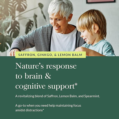 Gaia Herbs Nootropic Focus - Brain & Cognitive Support Supplement to Help Maintain Healthy Concentration* - with Saffron, Lemon Balm & Spearmint - 20 Liquid Phyto-Capsules (Up to 10-Day Supply)