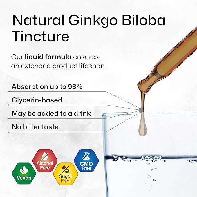 BIO KRAUTER Ginkgo Biloba Extract - Liquid Ginkgo Biloba Supplements for Brain - Vegan, Alcohol & Sugar Free - 4 Fl Oz
