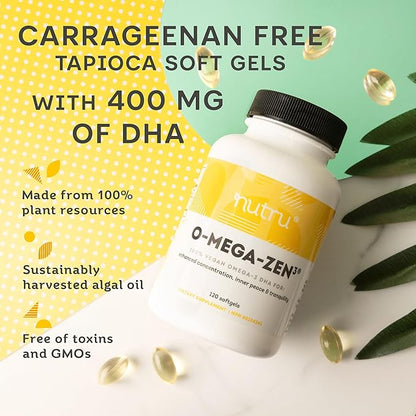 O-Mega-Zen3 Vegan Omega 3 DHA Supplement - 400 mg DHA Essential Fatty Acids - Carrageenan Free - Premium Algal Based Fish Oil Alternative Supplement - 120 Softgels