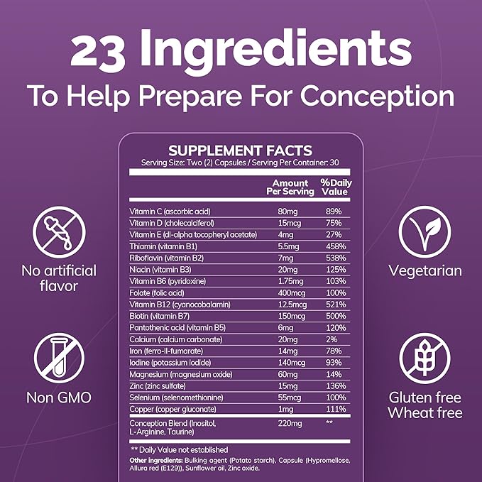 CONCEIVE PLUS Women's Fertility Support: Conception Prenatal Supplements for Her, Aids Hormonal Balance, & Regular Cycles - Folic Acid, B12, Zinc, Biotin, Non-GMO - 60 Vegetarian Soft Capsules