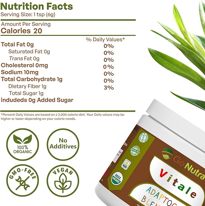 Go Nutra Adaptogen Blend Organic Superfood Smoothie Powder | Adaptogen Supplement with Maca, Ashwagandha, Rhodiola, Ginseng, Mushrooms & More | Superfood Blend Adaptogens Smoothie Booster Powder 8oz