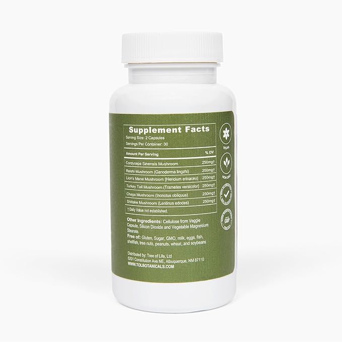 Immunity Mushroom Complex - Reishi, Lion’s Mane, Chaga, Cordyceps, Turkey Tail, Shitaake - Immune System Support, Inflammatory Response, Digestion, Brain Support (60 Count)