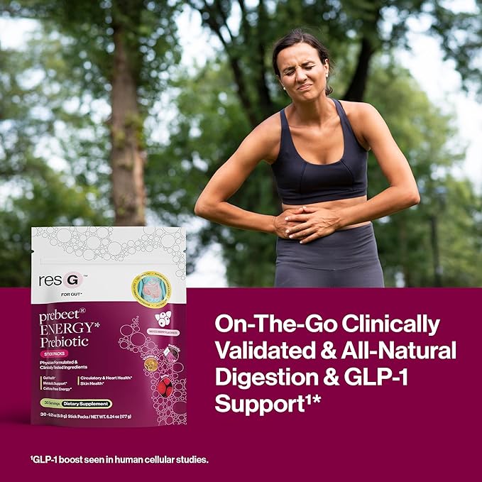 resG prebeet Prebiotic - Fiber Digestion Supplement, Drinkable GLP-1, Powder Packets for Women & Men, On The Go Gut Health Drink Mix, Gluten Free, Sugar Free - 30 Stick Packs