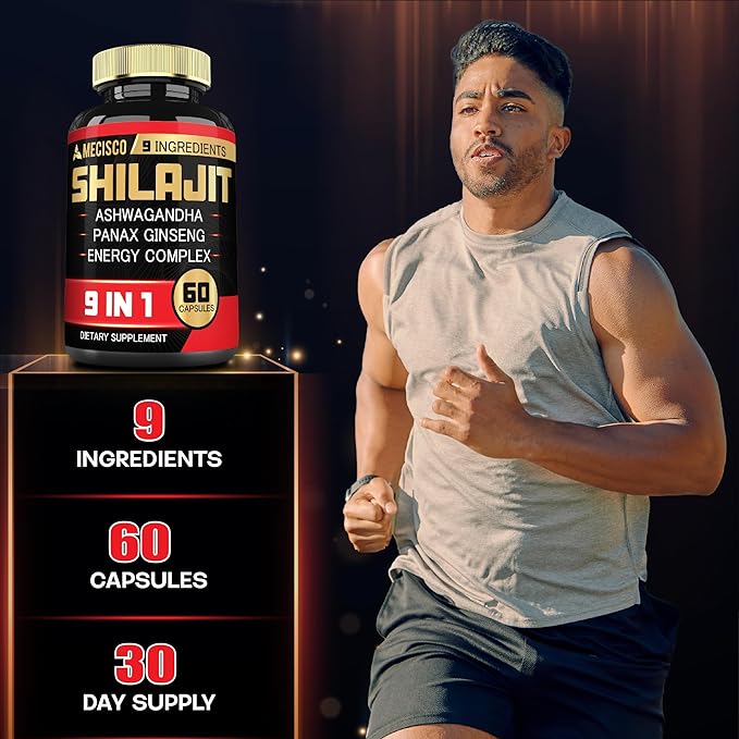 Shilajit Supplement with Ashwagandha Root, Panax Ginseng, L-Arginine, Chaga & More - Shilajit Pure Himalayan Organic - Immune System, Energy Production, Stamina & Comfortable Mood - 60 Capsules