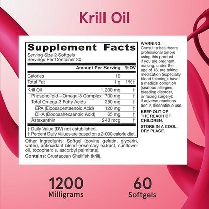 Jarrow Formulas Krill Oil - Phospholipid Omega-3 Complex with Astaxanthin - 60 Softgels - 30 Servings - Supports Lipid Management, Metabolism, Brain & Heart Health - EPA & DHA - Gluten Free - Non-GMO