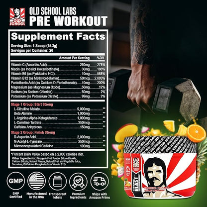 Vintage Blast - The Ultimate Two-Stage Pre Workout Supplement for Explosive Energy, Endurance, & Focus - Boost Workouts with Natural Ingredients: L-Citrulline Malate, Beta-Alanine, & Caffeine - 306g