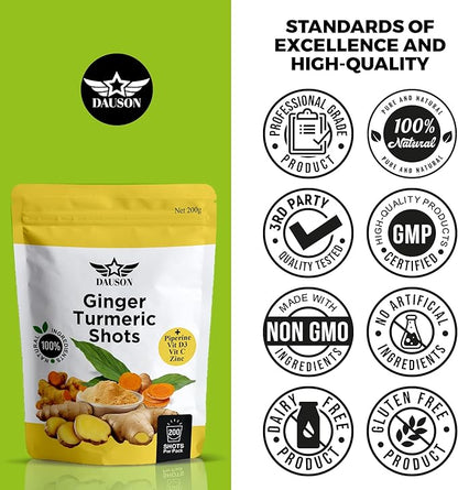 Ginger Shots with Turmeric, Piperine, Vitamins, Zinc & Orange | High Bioavailability Supplement for Joint, Heart, Brain, Gut & Skin | Curcumin Immune Support | 200 Shots