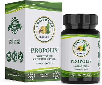 Propolis Health Propolis Capsules 1000mg-Daily with Vitamin E Per 2 Capsules - Brazilian Green Propolis Extract - Immune Booster 50 Days Supply Propolis Capsules (100 Capsules)