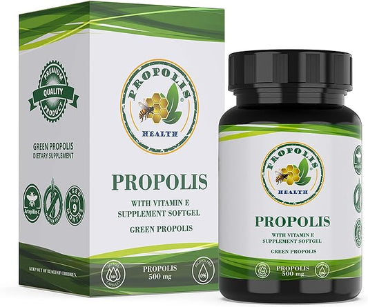 Propolis Health Propolis Capsules 1000mg-Daily with Vitamin E Per 2 Capsules - Brazilian Green Propolis Extract - Immune Booster 50 Days Supply Propolis Capsules (100 Capsules)