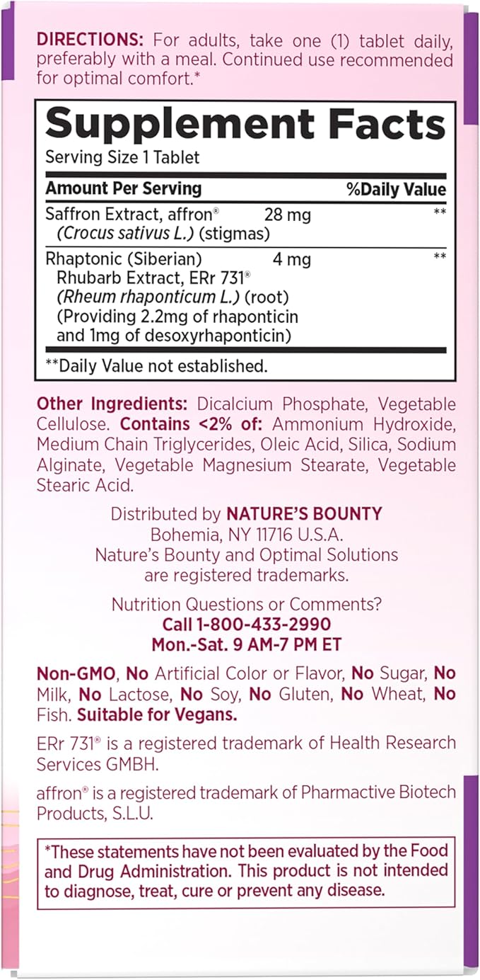 Nature's Bounty Optimal Solutions Advanced Menopause Relief for Menopause Support, Menopause Vitamins for Women, No Added Hormones, Drug-Free, 30 Tablets, 30 Total Servings