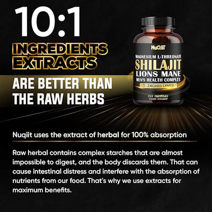210 Capsules - Magnesium with Lions Mane, Shilajit Capsules, and Male's Health Complex as Ashwagandha, Maca Root & More - Support Immune, Brain Health, and Energy Production