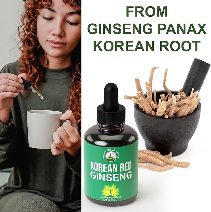 Korean Red Ginseng Liquid Drops with Pleasant Taste. from Panax Korean Root Extract for Energy, Stamina, Focus. Vegan Nootropic, Zero Sugar Oil Tincture Herbal Supplement for Men and Women