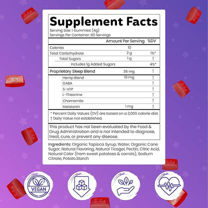 Melatonin Gummies for Sleep - Natural Sleep Aid Supplement with L-Theanine & GABA - SleepEZ Pillowz 60 Count