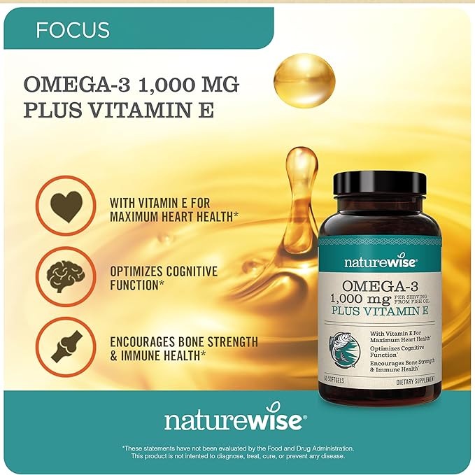 NatureWise 1000mg Omega 3 600mg EPA 400mg DHA with Vitamin E 180ct & Vitamin B Complex for Cellular Energy 60 Softgels[2-Month]