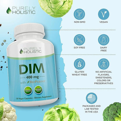 DIM Supplement 400mg Plus Bioperine - 150 Vegan Capsules - 5 Month Supply - Hormone Balance for Women & Men - High Strength Diindolylmethane