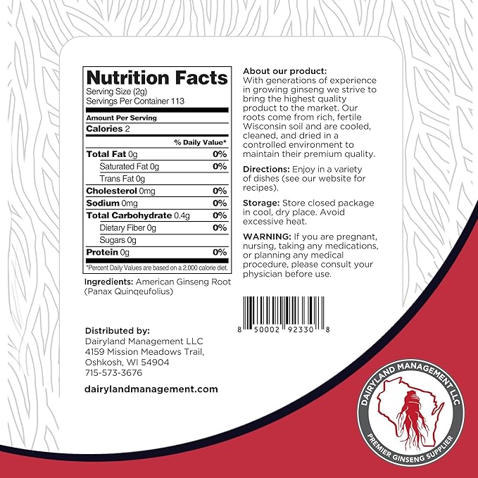 Dairyland American Ginseng Slices - 16 oz Pack Wisconsin Ginseng Slices - Authentic American Ginseng - Non-GMO, Gluten Free Ginseng Root Slices - Use This Herbal Supplement in Soup, Tea, Congee
