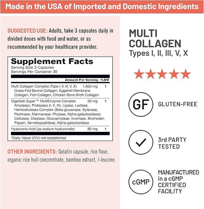 NatureWise Multi Collagen Peptides Pills for Women & Men - Type I, II, III, V, X w/Hyaluronic Acid - Supports Skin, Hair, Joint Health* - Grass Fed, Gluten Free, Non-GMO - 90 Capsules[30 Day Supply]