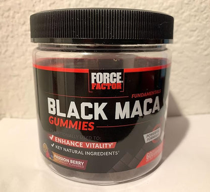 Force Factor Black Maca Gummies, 3-Pack, Black Maca Root to Enhance Male Vitality, Increase Energy & Strength, with BioPerine for Superior Absorption, Delicious Passion Berry Flavor, 180 Gummies