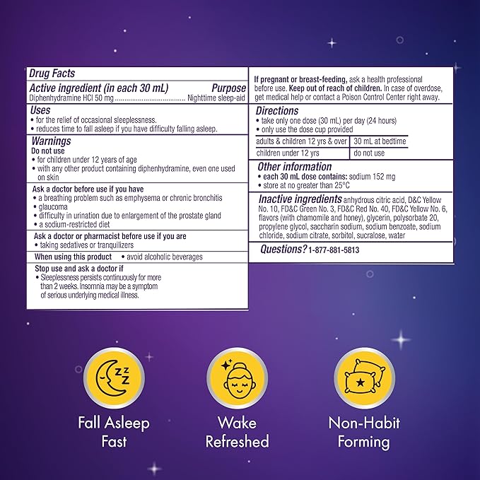 ZzzQuil Liquid Sleep Aid, Soothing Sleep, Diphenhydramine 50mg HCl, Chamomile Honey Flavored, Nighttime Sleep Aid Liquid, Sleep Aids for Adults, 2 Pack, 24 FL OZ