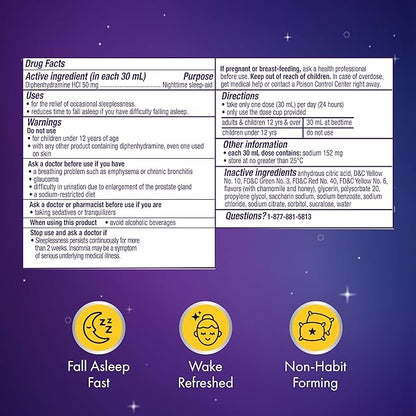 ZzzQuil Liquid Sleep Aid, Soothing Sleep, Diphenhydramine 50mg HCl, Chamomile Honey Flavored, Nighttime Sleep Aid Liquid, Sleep Aids for Adults, 2 Pack, 24 FL OZ
