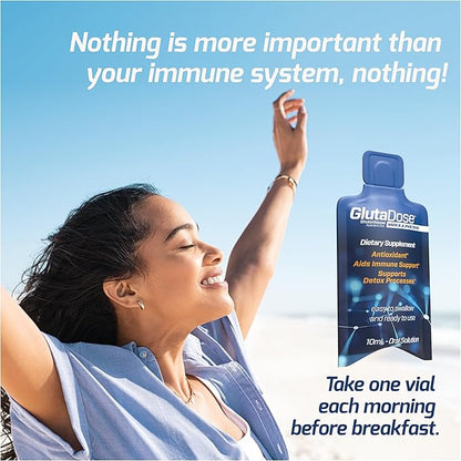 GlutaDose Liquid Glutathione Supplement, Every Day Immune Support Supplements for Adults, Cellular Detox, Antioxidant - Acerola Energy Booster w/Zinc, L-Glutathione Supplement in Liquid Vials - 60PK