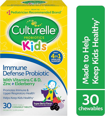 Culturelle Immune Defense Probiotic with Vitamin C, Vitamin D and Zinc + Elderberry, Non-GMO, 4-in-1 Immune Support for Kids Ages 3+*, Mixed Berry Chewables, 60 Count