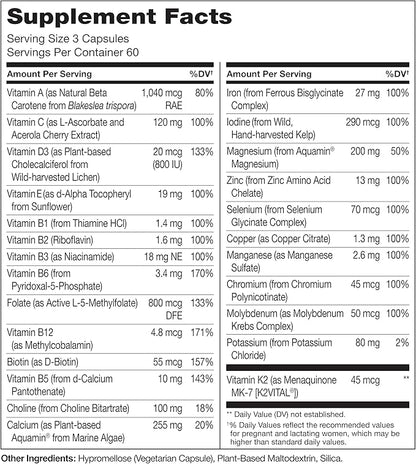 NATURELO Prenatal Multivitamin with Gentle Chelated Iron, Methyl Folate, Plant Calcium & Choline - Vegan, Vegetarian - Non-GMO - Gluten Free - 180 Capsules - 2 Month Supply