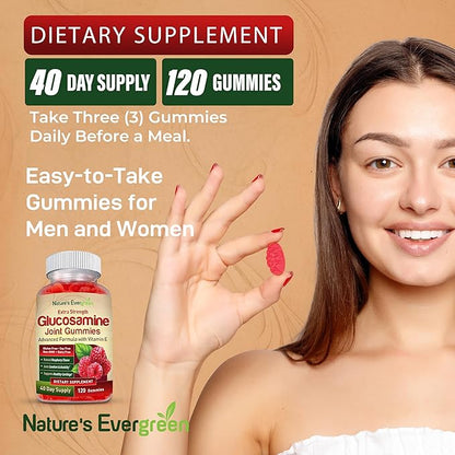 Extra Strength Glucosamine Joint Support Gummy Supplement | Natural Joint Health Support & Flexibility for Back, Knees, & Hands | Vitamin E for Immune Support for Women & Men | 120 Gummies
